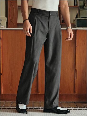 Men's Striped Dress Pants Baggy Work Office Suit Pants Zipper Fly Trousers with Pockets in Saudi Arabia