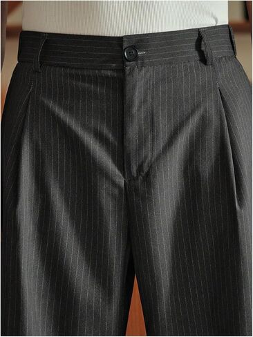 Men's Striped Dress Pants Baggy Work Office Suit Pants Zipper Fly Trousers with Pockets in Saudi Arabia