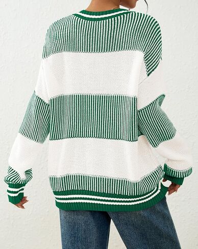 Viottiset Women's 2025 Fall Fashion Crew Neck Long Sleeve Striped Color Block Knit Loose Pullover Sweater Tops in Saudi Arabia