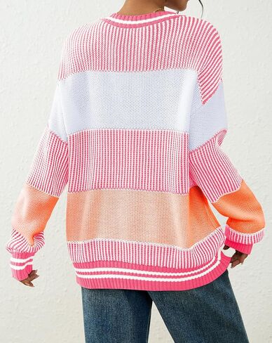 Viottiset Women's 2025 Fall Fashion Crew Neck Long Sleeve Striped Color Block Knit Loose Pullover Sweater Tops in Saudi Arabia