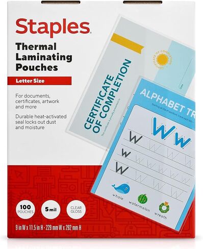 Staples Letter Size Thermal Laminating Pouches, 3 mil, 50 Pack in Kuwait