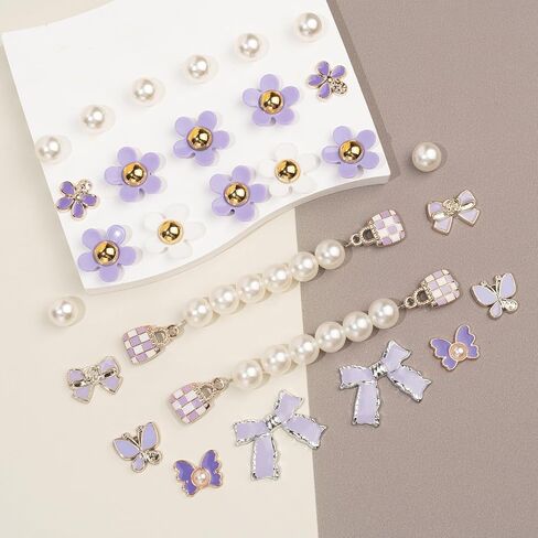 Cute Flower, Butterfly & Pearl Shoe Charms Set, Bling Rhinestone Shoe Chains Charms for Girls, DIY Sandal Decoration and Perfect Party Favors in Saudi Arabia