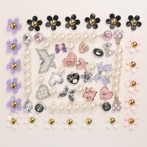 Cute Flower, Butterfly & Pearl Shoe Charms Set, Bling Rhinestone Shoe Chains Charms for Girls, DIY Sandal Decoration and Perfect Party Favors in Saudi Arabia
