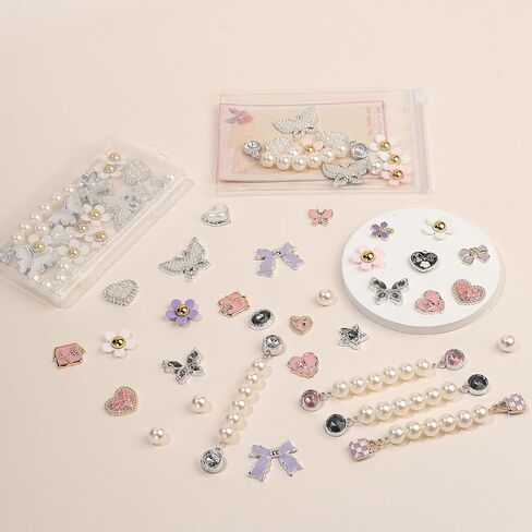 Cute Flower, Butterfly & Pearl Shoe Charms Set, Bling Rhinestone Shoe Chains Charms for Girls, DIY Sandal Decoration and Perfect Party Favors in Saudi Arabia