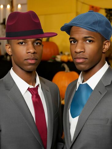JenPen 4 Pcs Halloween 1930s Red Blue Twins Sisters Costume Accessories Include Hats Necktie Tie Vintage Octagonal Flat Cap Scarf for Men Women Gangsters Paranormal Spooky Movie Cosplay in Saudi Arabia