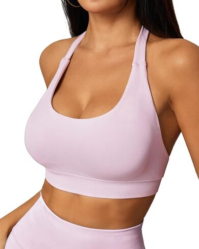 حمالة صدر رياضية هالتر للنساء - حمالة صدر مبطنة بدون ظهر لليوجا، حمالة صدر مفتوحة للتمرين من الخلف مع وسادات قابلة للإزالة in Kuwait