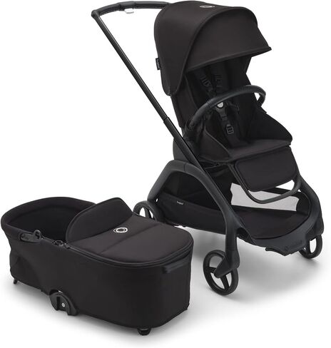 Bugaboo Dragonfly City Stroller with Full-Size Baby Bassinet and Toddler Seat, One Hand Easy Fold in Any Position, Full Suspension, Large Basket, Black Chassis and Dark Cherry Sun Canopy in Kuwait