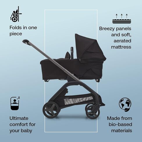 Bugaboo Dragonfly City Stroller with Full-Size Baby Bassinet and Toddler Seat, One Hand Easy Fold in Any Position, Full Suspension, Large Basket, Black Chassis and Dark Cherry Sun Canopy in Kuwait