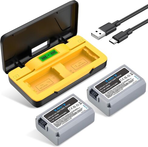 بطارية 2 حزمة NP-FW50 مع شاحن USB مزدوج مع عرض LED الذكي لـ Sony ZV-E10 ، Alpha A6000 ، A6300 ، A6400 ، A6500 ، A5100 ، A5000 ، A7S ، A7S II ، A7R ، A7 ، A7 II ، RX10 ، RX10 II ، NEX-3 ، NEX-5 كاميرا in Kuwait