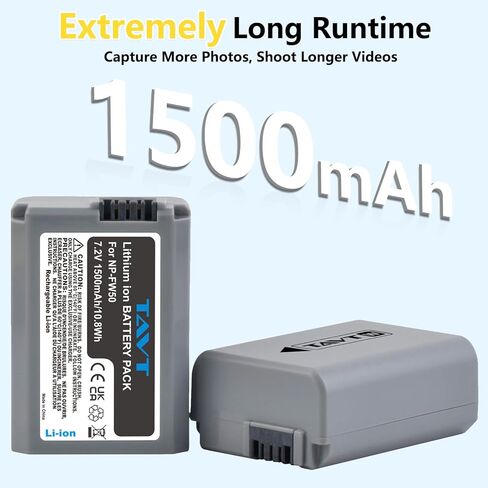 بطارية 2 حزمة NP-FW50 مع شاحن USB مزدوج مع عرض LED الذكي لـ Sony ZV-E10 ، Alpha A6000 ، A6300 ، A6400 ، A6500 ، A5100 ، A5000 ، A7S ، A7S II ، A7R ، A7 ، A7 II ، RX10 ، RX10 II ، NEX-3 ، NEX-5 كاميرا in Kuwait