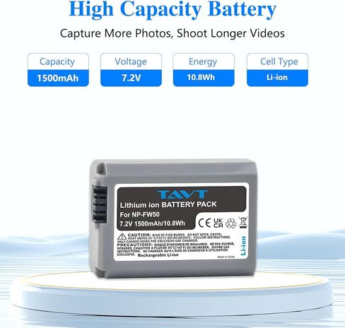 بطارية 2 حزمة NP-FW50 مع شاحن USB مزدوج مع عرض LED الذكي لـ Sony ZV-E10 ، Alpha A6000 ، A6300 ، A6400 ، A6500 ، A5100 ، A5000 ، A7S ، A7S II ، A7R ، A7 ، A7 II ، RX10 ، RX10 II ، NEX-3 ، NEX-5 كاميرا in Kuwait
