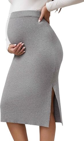 Women's Maternity Sweater Midi Skirt Side Split Stretchy Elastic High Waist Bodycon Pencil Skirts in Saudi Arabia