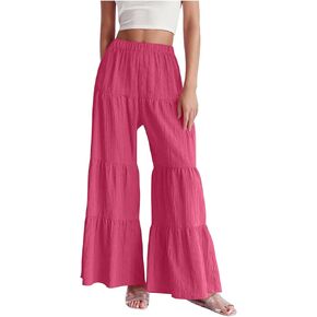 Ruffle Pants Women High Waisted Wide Leg Trousers Flowy Palazzo Pants Boho Tiered Pants Trendy Beach Vacation Pants in Saudi Arabia