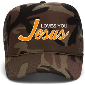 Jesus Loves You Script Vintage Trucker Hat | Premium Adjustable Snapback Baseball Hat for Men & Women in Kuwait