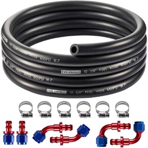 EVIL ENERGY 6AN 3/8 Fuel Line Kit, CPE Rubber 3/8 Fuel Hose with Push On Fittings and Hose Clamps 12PCS, 10FT Black in Kuwait