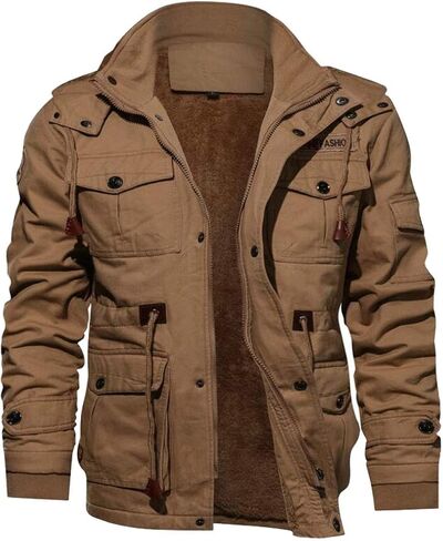 HZCX FASHION Men's Washed Cotton Fleece Lined Thick Winter Hooded Bomber Jackets in Saudi Arabia
