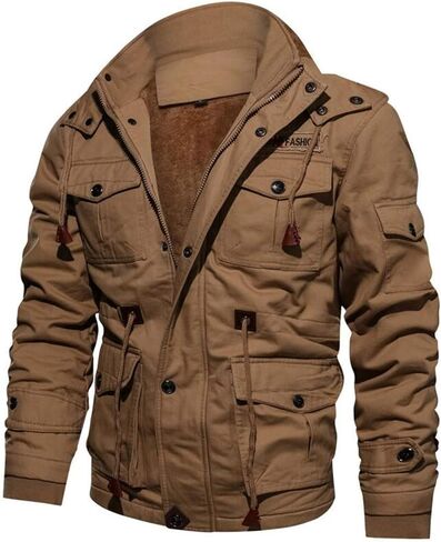 HZCX FASHION Men's Washed Cotton Fleece Lined Thick Winter Hooded Bomber Jackets in Saudi Arabia