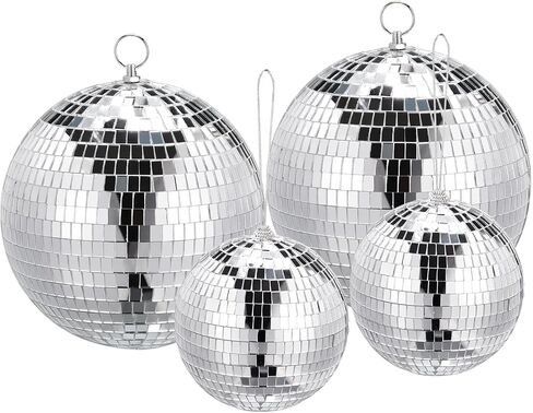 MECCANIXITY Mirror Ball, 4, 6 Inch Glass Disco Balls Decoration Disco Reflective Balls with Hanging Ring Silver Tone for DJ Club Stage Wedding Holiday Bar Party Decorations Pack of 4 in Saudi Arabia