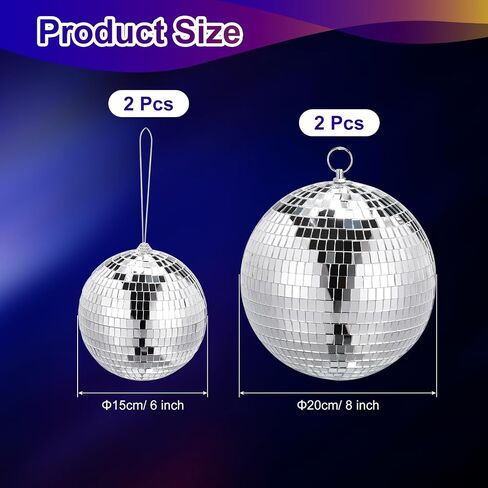 MECCANIXITY Mirror Ball, 4, 6 Inch Glass Disco Balls Decoration Disco Reflective Balls with Hanging Ring Silver Tone for DJ Club Stage Wedding Holiday Bar Party Decorations Pack of 4 in Saudi Arabia