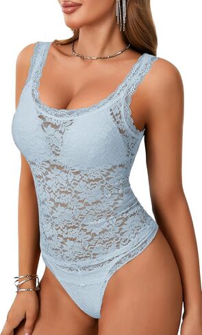 Rooscier Women's Floral Lace Sheer Sleeveless Cami Top Skinny Thong Sexy Pajama Set in Saudi Arabia