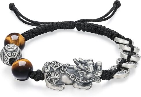 Sterling Silver Bracelets Pixiu Coins Beaded Bracelets Brown Stone Black Bracelet Wealth Feng Shui Bracelet for Men Father Birthday Anniversary in Saudi Arabia