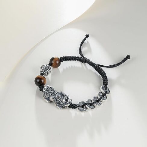Sterling Silver Bracelets Pixiu Coins Beaded Bracelets Brown Stone Black Bracelet Wealth Feng Shui Bracelet for Men Father Birthday Anniversary in Saudi Arabia