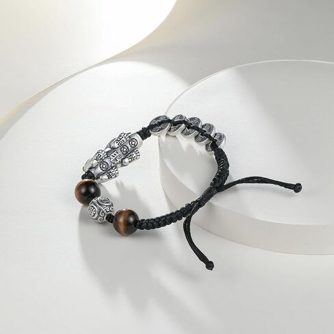 Sterling Silver Bracelets Pixiu Coins Beaded Bracelets Brown Stone Black Bracelet Wealth Feng Shui Bracelet for Men Father Birthday Anniversary in Saudi Arabia
