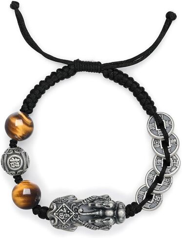Sterling Silver Bracelets Pixiu Coins Beaded Bracelets Brown Stone Black Bracelet Wealth Feng Shui Bracelet for Men Father Birthday Anniversary in Saudi Arabia