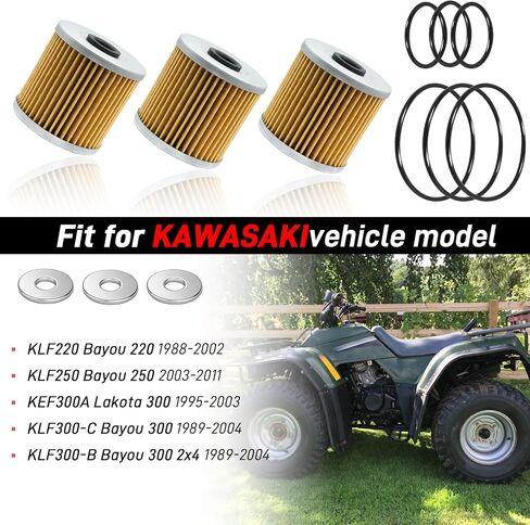 3 PCS Oil Filter Replacement Kit for KAWASAKI ATV Bayou 300/220/250 KLF220 KLF250 KLF300-C KLF300-B & Lakota 300 KEF300A OEM#16099-004 in Saudi Arabia