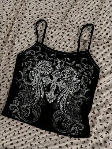 قمصان SHENHE النسائية المكونة من 3 قطع Y2k Gothic Tank Tops وحزام سباغيتي جرافيك Grunge Punk Alt Camisoles in Saudi Arabia