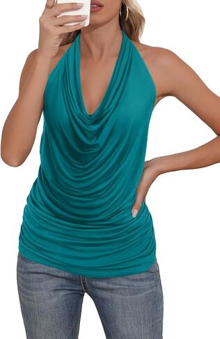 DB MOON Womens Halter Cowl Neck Tank Tops Summer Sexy Backless Cute Ruched Casual Shirts in Saudi Arabia