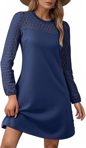 فساتين لحفلات الكوكتيل النسائية من Happy Sailed دانتيل كروشيه بأكمام طويلة وزر جانبي فستان A Line Shift مع جيوب عصري لخريف 2025 in Kuwait