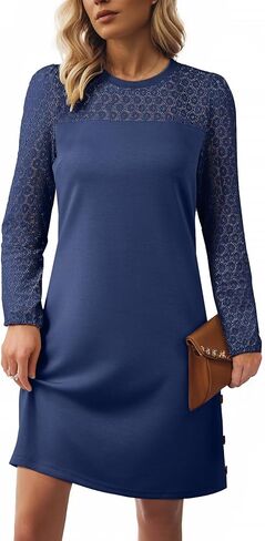 فساتين لحفلات الكوكتيل النسائية من Happy Sailed دانتيل كروشيه بأكمام طويلة وزر جانبي فستان A Line Shift مع جيوب عصري لخريف 2025 in Kuwait