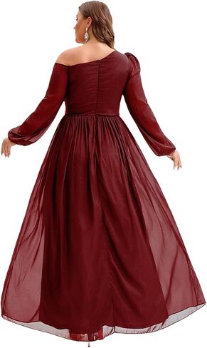 Plus Size Sparkly Dresses for Women,Off Shoulder Long Sleeve Rhinestone Flowy Maxi Cocktail Wedding Guest Dress in Saudi Arabia