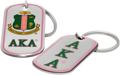 AKA Alpha Kappa A Sorority Alpha Dog Tag Keychain, Pink and Green, Metal in Saudi Arabia