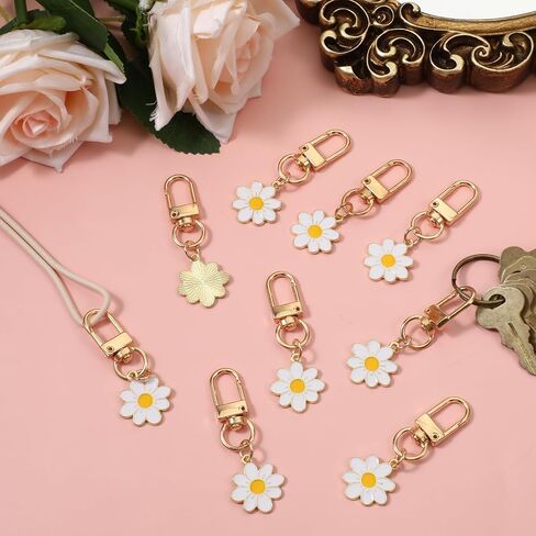 24 Pcs Flower Keychain, Daisy Keychain Cute Flower Tassel Keychains for Handbags Purse Accessories Wallet Pendant in Saudi Arabia