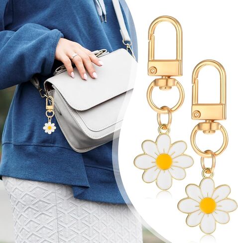 24 Pcs Flower Keychain, Daisy Keychain Cute Flower Tassel Keychains for Handbags Purse Accessories Wallet Pendant in Saudi Arabia