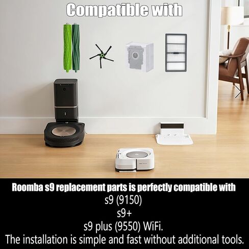 Replacement Parts Fit for iRo-bot Roomba s9 (9150) s9+ s9 Plus (9550) s Series Wi-Fi Connected Robot Vacuum Kits,2 Rubber Brushes, 6 Filters, 8 Side Brushes in Saudi Arabia