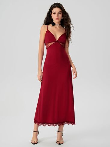 CIDER Women's Summer Semi Formal Dresses Satin Lace V Neck Spaghetti Strap Slip Midi Dress Sexy Dresses Nightgown Party in Saudi Arabia