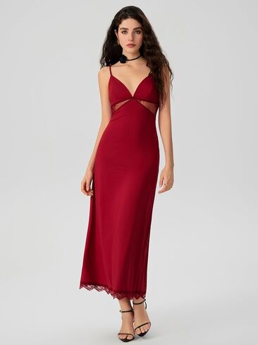 CIDER Women's Summer Semi Formal Dresses Satin Lace V Neck Spaghetti Strap Slip Midi Dress Sexy Dresses Nightgown Party in Saudi Arabia