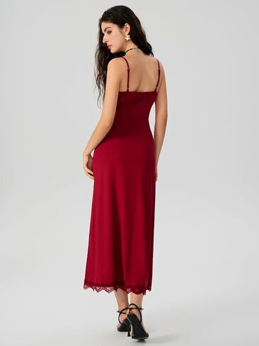 CIDER Women's Summer Semi Formal Dresses Satin Lace V Neck Spaghetti Strap Slip Midi Dress Sexy Dresses Nightgown Party in Saudi Arabia