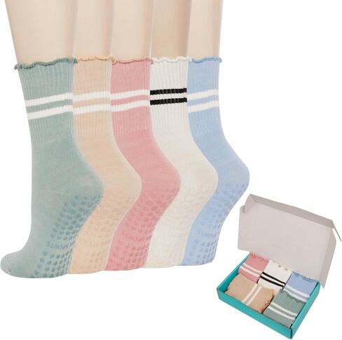 Benefeet Sox Pilates Socks Women Non-Slip Grip Ruffle Frilly Yoga Socks Slipper Sock for Barre Hospital Workout 5/6 Pair in Saudi Arabia