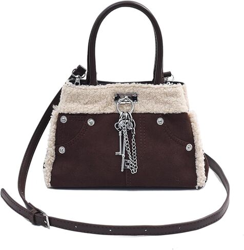 Lamb Wool Shoulder Bag for Women Small Suede Tote Bag Soft Plush Handbag Fluffy Crossbody Bag Vintage Messenger Bag in Saudi Arabia
