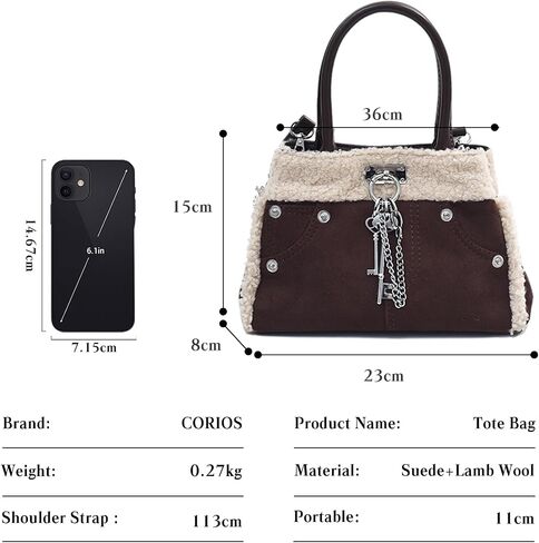 Lamb Wool Shoulder Bag for Women Small Suede Tote Bag Soft Plush Handbag Fluffy Crossbody Bag Vintage Messenger Bag in Saudi Arabia