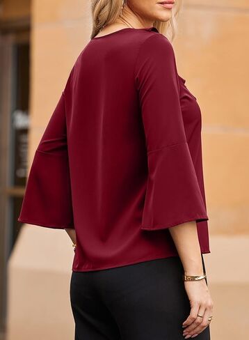 Dokotoo Womens Dressy Casual Blouses 3/4 Sleeve Fall Tops 2025 Ruffle V Neck Business Shirts in Saudi Arabia