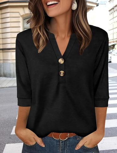 Womens Tops 3/4 Sleeve Henley Shirts for Women Fall Fashion 2025 School Outfits for Teachers in Saudi Arabia