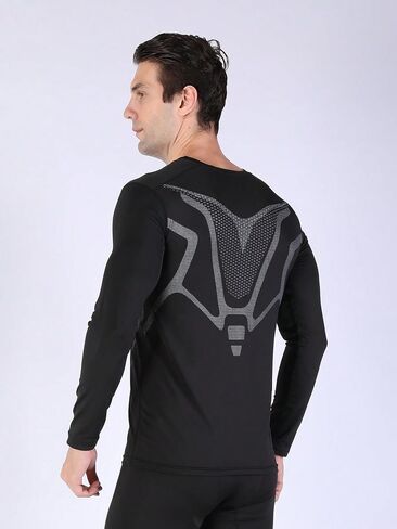 Men's Color Block Mesh Panel Fleece-Lined Compression Long Sleeve - Black & Neon Green Athletic Workout Shirt in Saudi Arabia