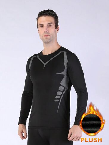 Men's Color Block Mesh Panel Fleece-Lined Compression Long Sleeve - Black & Neon Green Athletic Workout Shirt in Saudi Arabia