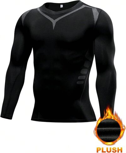 Men's Color Block Mesh Panel Fleece-Lined Compression Long Sleeve - Black & Neon Green Athletic Workout Shirt in Saudi Arabia