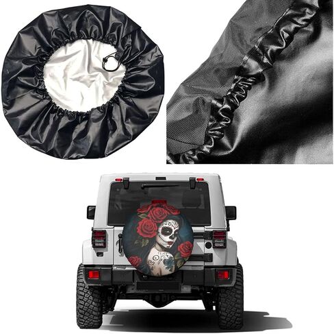 Rose Sugar Skull Women Spare Tire Cover 17 inch Waterproof Dust-Proof Universal Spare Wheel Tires Covers Fit for Trailers, RV, SUV,Many Vehicle Diameter 31"-33" in Saudi Arabia